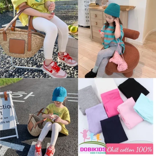 Quần legging dài bé gái combo 5 cái thun cotton xuất dày dặn mềm co giãn 9-20kg