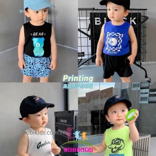 Áo thun ba lỗ bé trai cotton SG loại đẹp co giãn mềm mát style dễ thương 09-28kg