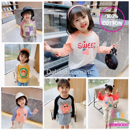 Áo tay dài bé gái Áo thu đông cho bé thun cotton 4 chiều chuẩn hàng đẹp 10-28kg
