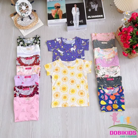 Áo thun bé gái áo cộc tay combo 3c cotton xuất mềm mịn họa tiết xinh xắn co giãn 10-27kg