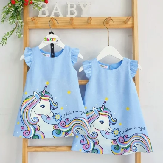 Váy Bé Gái Ngựa Pony Vải Đũi Cao Cấp Cho Bé 10-35kg