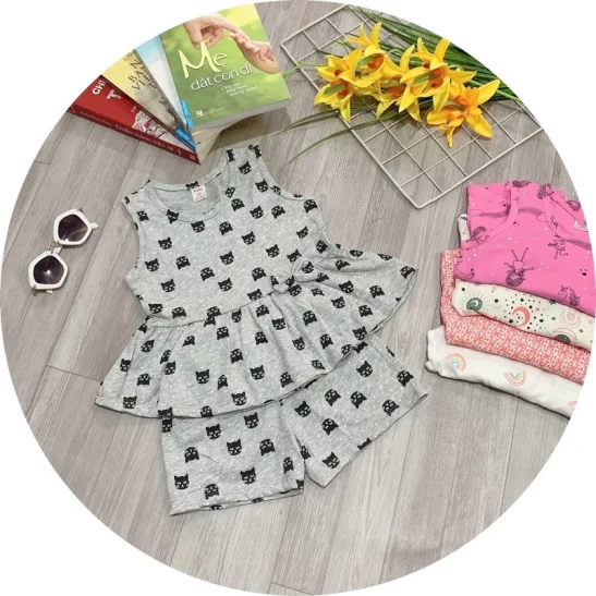 Đồ bộ cho bé gái combo 3 bộ thun cotton xuất dư mềm mát cho bé 10-25kg