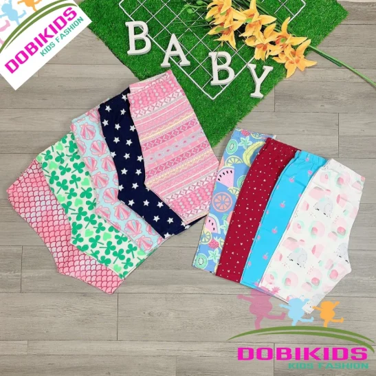 Quần legging lửng bé gái combo 5c cotton xuất co giãn mềm họa tiết xinh xắn (9-41kg)