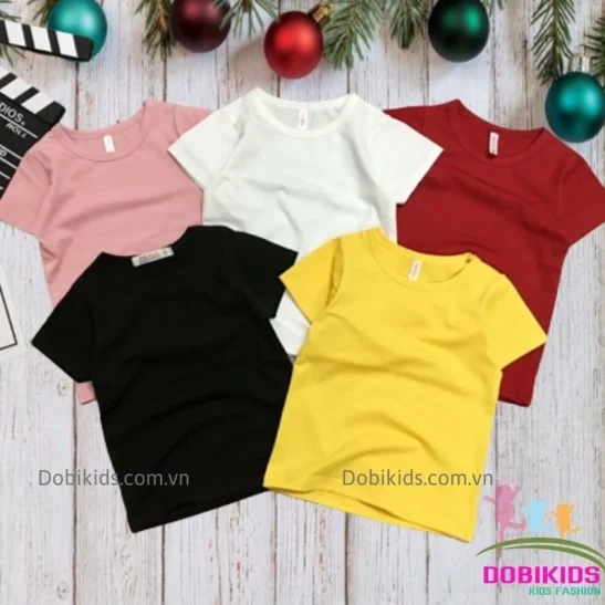 Áo thun bé gái bé trai kiểu dáng basic vải thun cotton 4 chiều đẹp chất lượng tốt 7-27kg