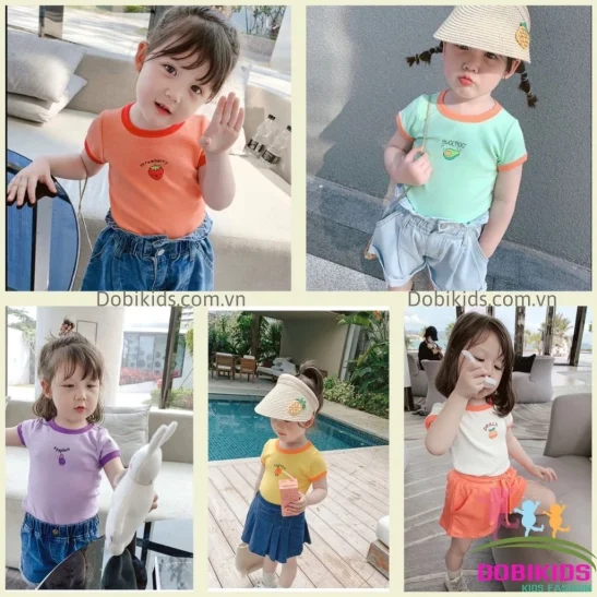Áo thun cho bé áo bé gái phối viền thun cotton loại đẹp mềm mịn siêu co giãn 10-25kg [MS06]