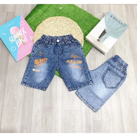 Quần Jean lửng bé trai thêu wash thời trang