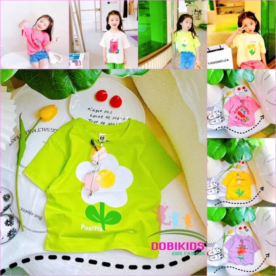 [28-40kg] Áo thun bé gái tay phối thun cotton SG loại 1 mềm mát xinh xắn