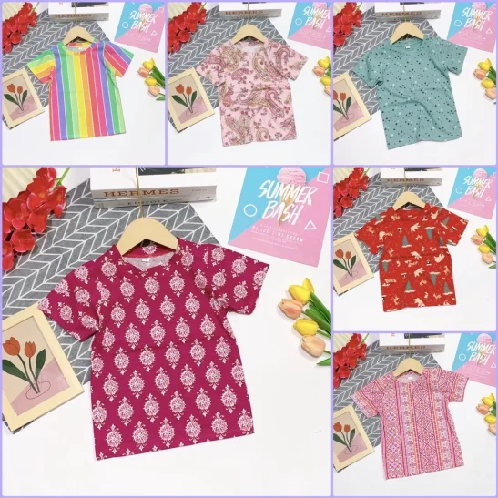 Áo bé gái thun cotton xuất dư vải siêu mềm mịn co giãn hoạ tiết xinh xắn 10-27kg