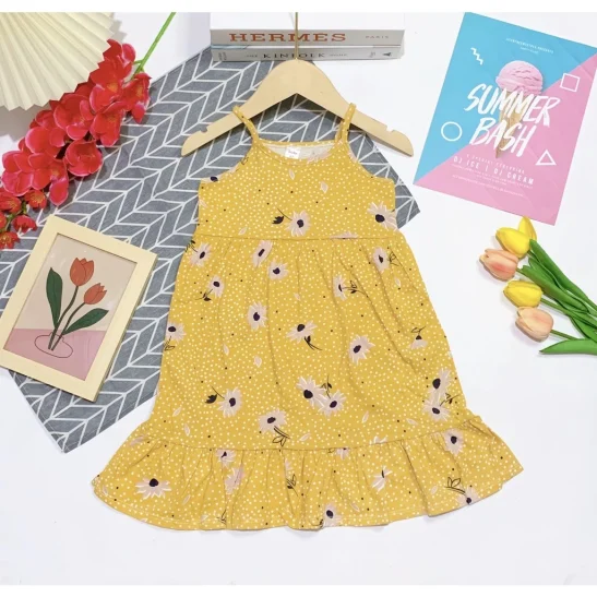 Váy bé gái thun cotton xuất dư co giãn mềm mát cho bé 10-23kg