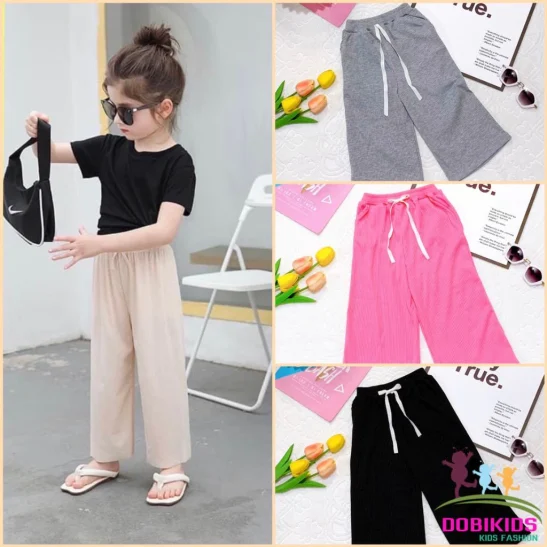 Quần Ống Suông Bé Gái Quần Ống Rộng Cho Bé Thun Tăm Gân Giãn Đẹp 10-28kg