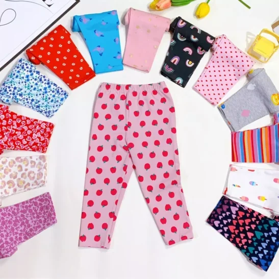 Combo 2 quần legging dài bé gái họa tiết vải cotton siêu mềm mịn co giãn 9-41kg