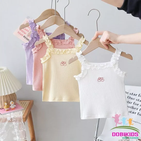 Áo dây bé gái áo hai dây phối bèo siêu xinh thun tăm gân co giãn mềm mát 10-26kg