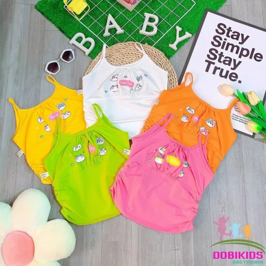 Áo hai dây bé gái vải cotton 4 chiều SG co giãn mềm mịn cho bé 09-25kg