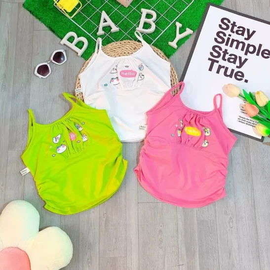 Áo hai dây bé gái vải cotton 4 chiều SG co giãn mềm mịn cho bé 09-25kg