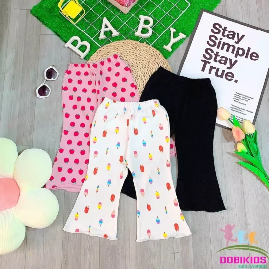 Quần Legging Ống Loe Bé Gái Dài 8 Tấc Thun Dày Dặn Co Giãn 10-30kg