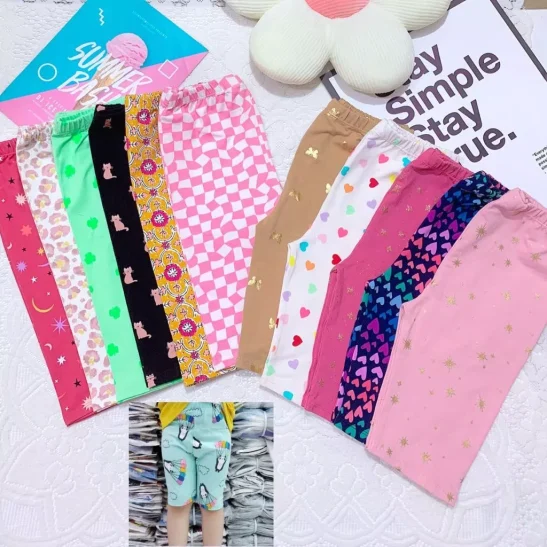 Quần legging lửng bé gái cotton xuất đẹp mềm mát co giãn cho bé 9-41kg
