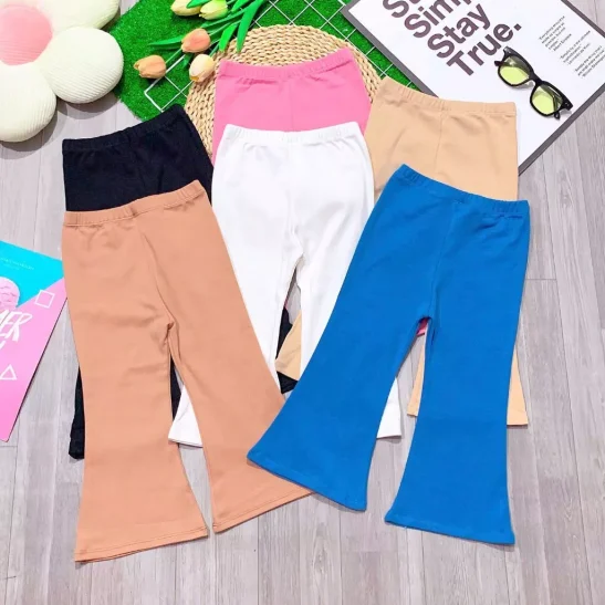 Quần Legging Bé Gái Ống Loe Vải Zip Cotton Cao Cấp Co Dãn Tốt Quần Dài Ống Loe Cho Bé 10-30kg