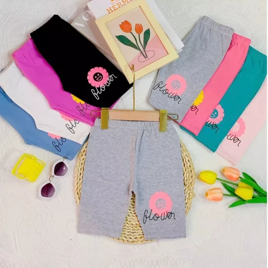 Quần legging lửng bé gái in hoa mặt trời thun cotton dày dặn co giãn 4 chiều vải đẹp mềm mát cho bé 9-22kg